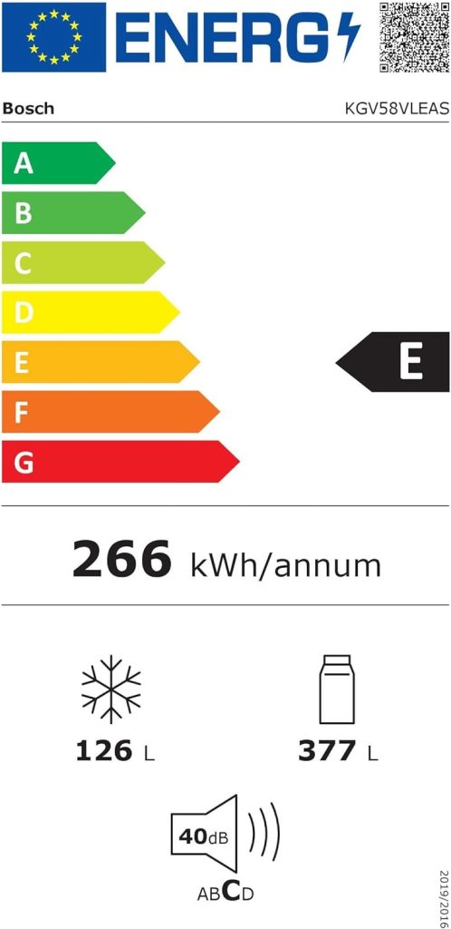 Bosch KGV58VLEAS Série 4, Réfrigérateur combiné pose-libre - 503 L - H 191 X L 70 cm - Inox           [Classe énergétique E]