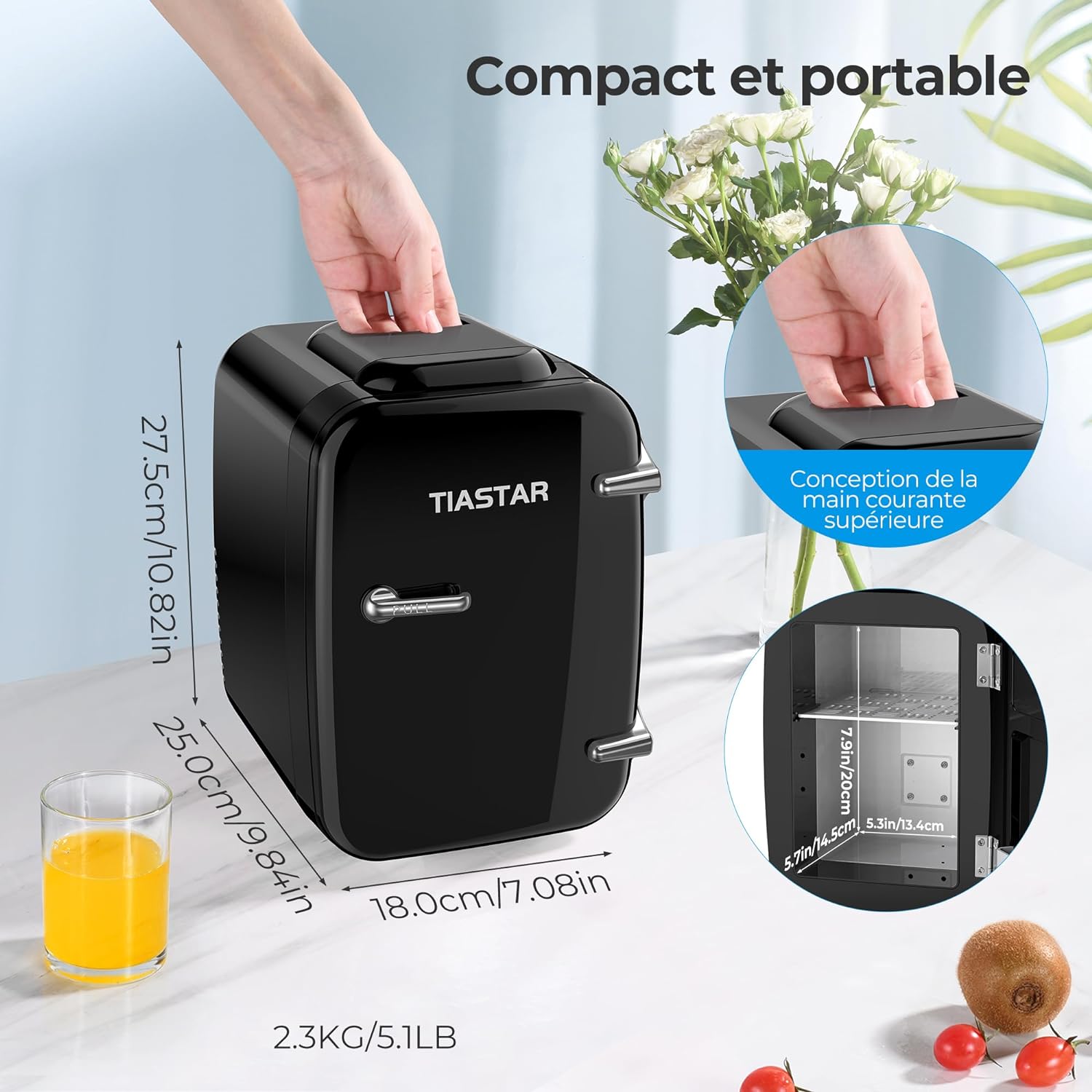 OSTBA APPLIANCE Mini Frigo Portable, 4 Litres /6 Boîtes Boissons  Soin de la peau Mini petit frigo pour Chambre, Voiture, Bureau, Deux Vitesses - Refroidisseur et Réchauffeur (Blanc)           [Classe énergétique E]