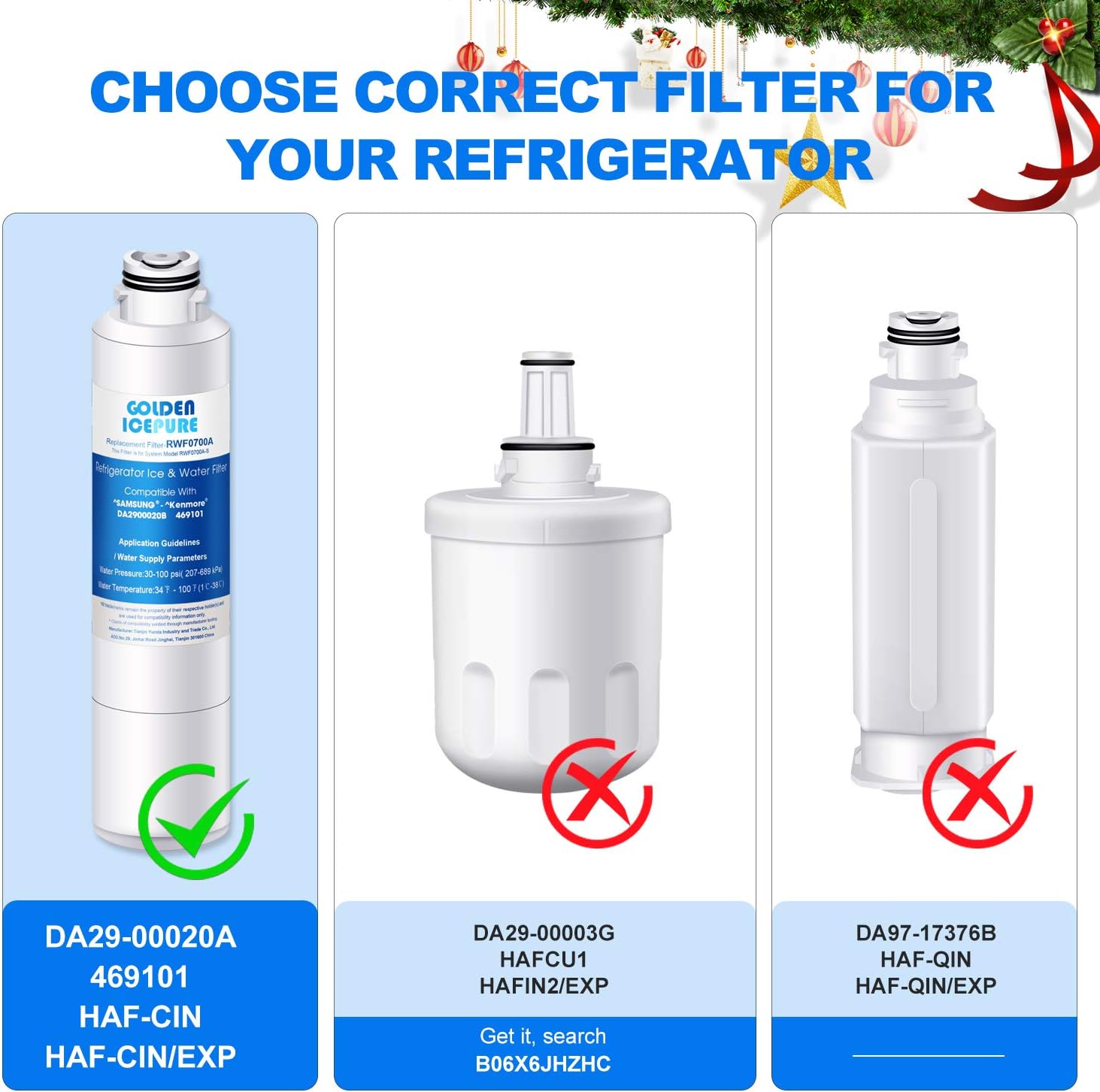 Remplacement du filtre à eau du réfrigérateur pour Samsung DA29-00020B, DA97-08006A-B, EXP HAF-CIN, DA29-00020A, Kenmore 469101 RF28HMEDBSR, RF28HFEDTSR, par GOLDEN ICEPURE (3)(facture disponible)