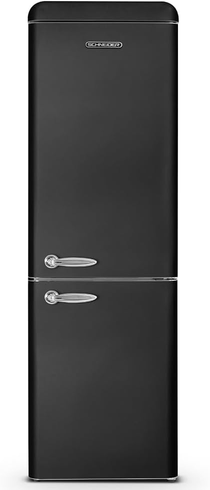 SCHNEIDER SCB315VNFB, Réfrigérateur combiné Vintage, 326L (226+100), Total No Frost, 3 clayettes, 2 bacs à légumes, Pieds réglables, Noir mat