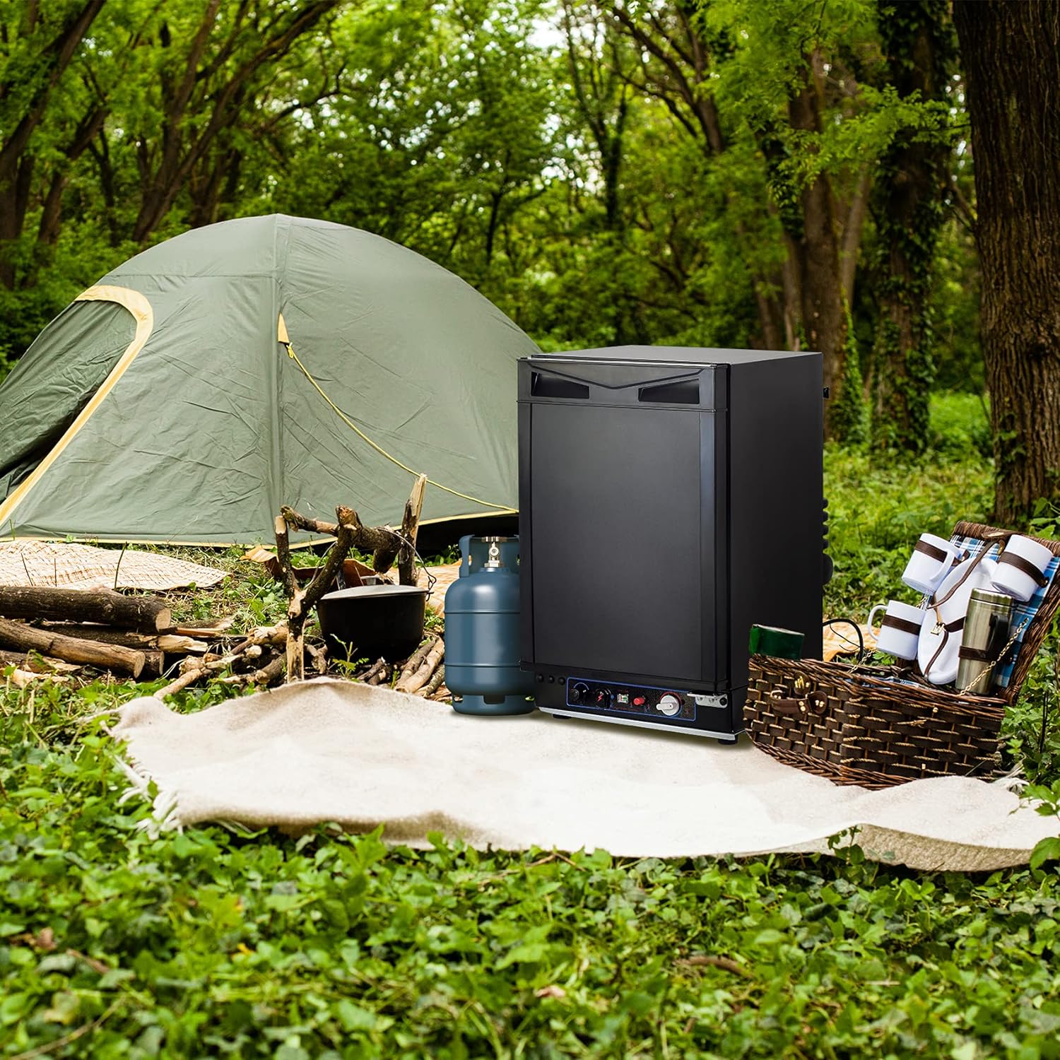 Smad Frigo Trimixte, Frigo 12V 220V Gaz, Réfrigérateur Camping 40L, pour Camping-Car Camion Caravane Fourgon, 30mbar, Noir